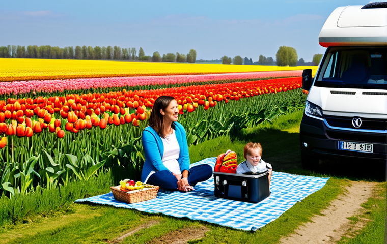 Camper Adventure**

"A family-friendly scene depicting a modern campervan parked near a tulip field in the Netherlands. The camper is fully equipped with visible camping gear. A happy family, fully clothed in casual, comfortable clothing, is enjoying a picnic outside. The setting is bright and sunny, showcasing the beauty of the Dutch countryside. safe for work, appropriate content, fully clothed, family-friendly, professional photography, perfect anatomy, natural proportions."

**