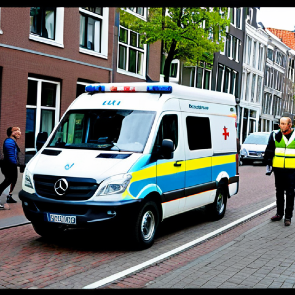 Electric Ambulance in a Dutch City**

"An electric ambulance, fully clothed emergency medical technicians attending to a patient inside, stopped on a clean, modern street in Amsterdam with cyclists in the background, daytime, professional photography, safe for work, appropriate content, fully clothed, professional, perfect anatomy, natural proportions, well-formed hands, proper finger count, natural body proportions, family-friendly"

**