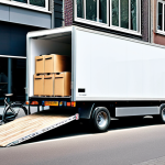 트레일러와 카고 트럭 비교 - Modern Trailer Distribution**
"A sleek, modern trailer truck delivering goods to a shop in Amsterda...