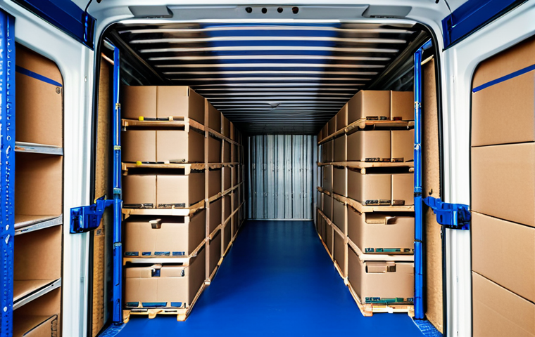 대형 트럭의 적재 공간 활용 팁 - Efficient Truck Loading**

"Interior of a cargo truck, professionally loaded with cardboard boxes of...